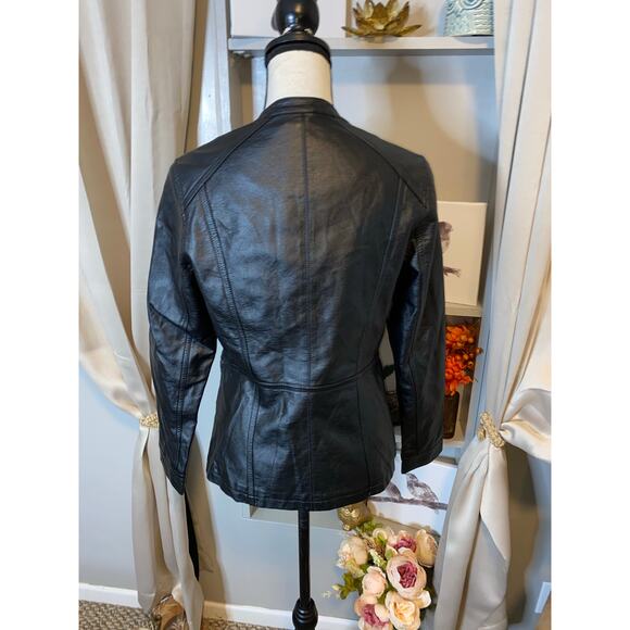 NWT Mark Alan New York size Medium Black Front Zip Faux Leather Moto Jacket - Picture 7 of 12